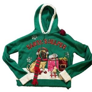 Kid's Santa's Helper Pug Dog Ugly Christmas Sweater Size Small